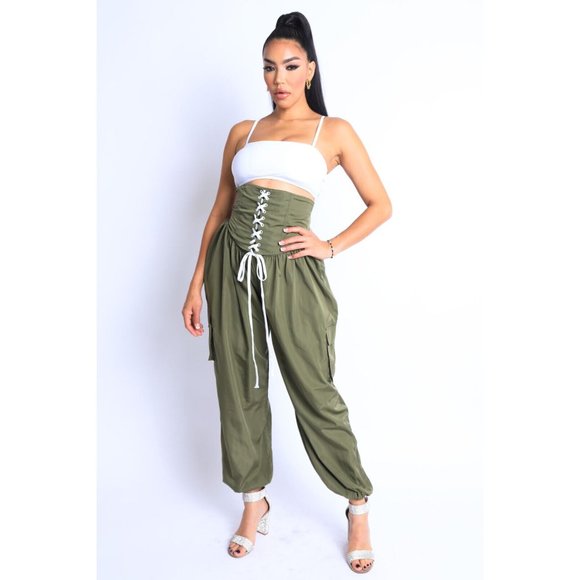 Women's Casual High Waist Cargo Pocket Drawstring Snatch Me Jogger Pants Comfy - Picture 9 of 10